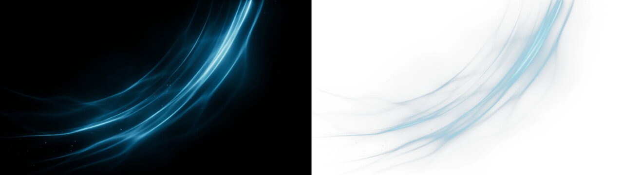 Abstract blue light waves curve flow on black and transparent background