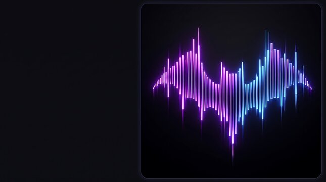 sleek, dark mode Halloween presentation background showcasing an abstract flying bat formed by glowing neon purple vertical frequency lines on the right.