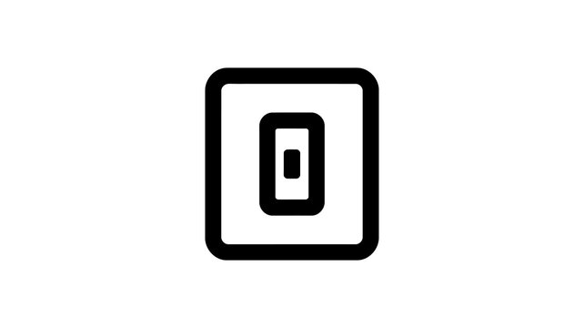 Electric light switch icon featuring square frame and toggle button in thick black line style perfect for home automation and electrical installation ui design.