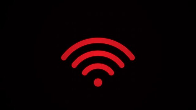 Red Wi-Fi Symbol Glowing on Black Background.