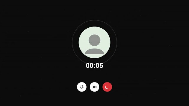 Video call interface with timer and controls.