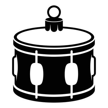 A black and white silhouette depicts a bass drum with hardware silhouette