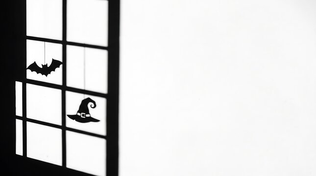 Minimalist White Presentation Background with Dramatic Bat and Witch Hat Shadows