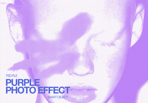 Retro Purple Halftone Duotone Photo Effect Template