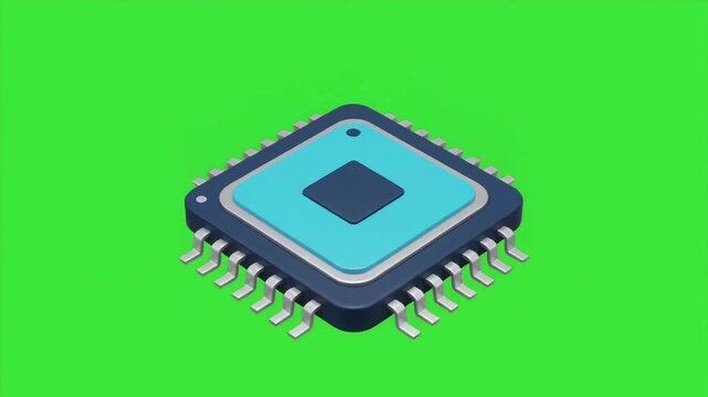 3D Cartoon Memory Chip Animation on Green Screen Background