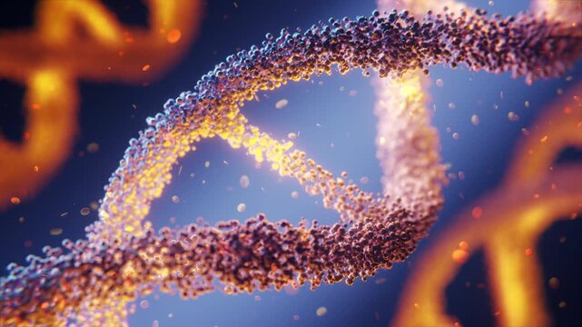 3D Render DNA Molecule Reaction: Glow and Particle Disintegration