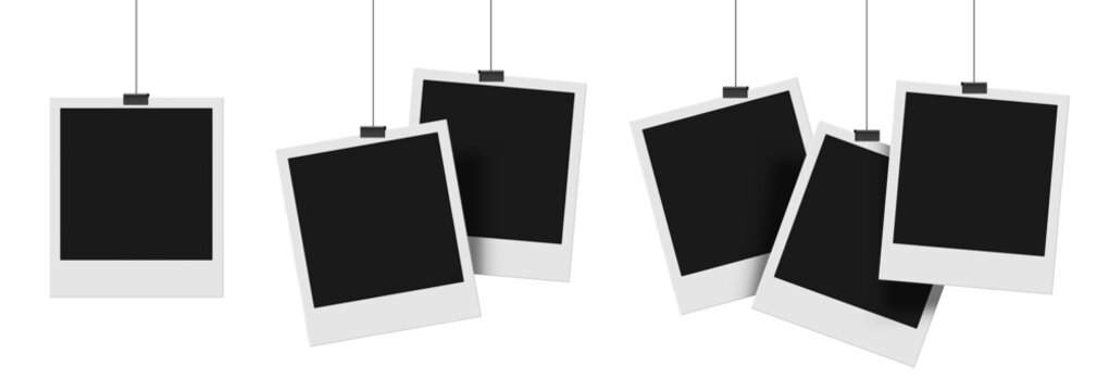 Vector illustration of instant photo frames or borders with empty copy space for custom design. Realistic mockup or template, isolated on white background