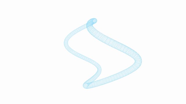 Abstract 3D visualization of a graceful translucent sky-blue architectural ribbon band twisting in zero gravity on white studio in 4K 15s loop.