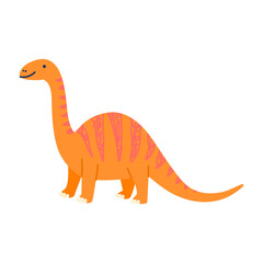 Cute orange long neck dinosaur with red stripes. Cartoon baby dino vector art © Anastasiia
