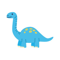 Cute blue long neck dinosaur with yellow spots. Cartoon prehistoric animal vector illustration © Anastasiia