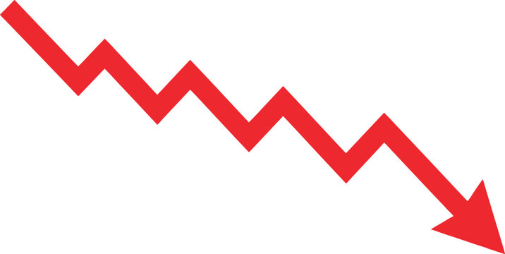 Red zigzag arrow pointing down representing financial loss and economic decline
