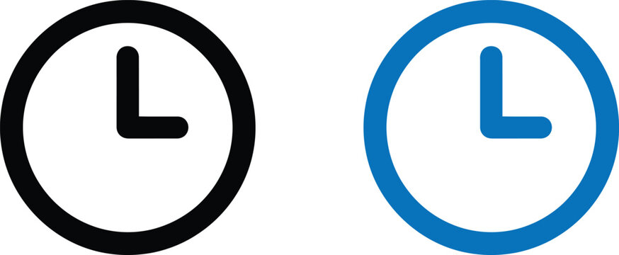 Black and blue clock icons representing time and schedule symbols for business interface design