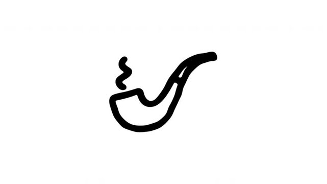 Smoking Pipe For Tobacco Use And Smoking Scenes Hand-Drawn Doodle Animation On Transparent Background. Tobacco Pipe And Smoking Symbol. Seamless Animated Icon. 4K Video Overlay Element.