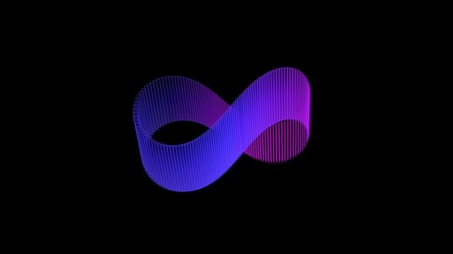 Neon infinity loop motion abstract gradient 3 d m&ouml;bius strip rotating on black background