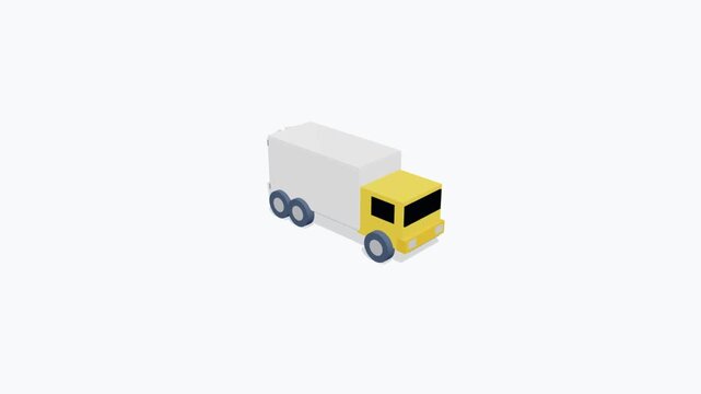Isometric Yellow and White Delivery Truck