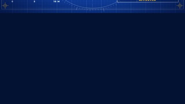 Build Better typography animation on engineering blueprint grid with dimension lines and approved rubber stamp for architectural projects.   