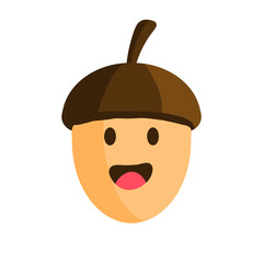 Cute Smiling Acorn Character with Brown Oak Cap, Autumn Woodland Cartoon Illustration © MerinaDwi