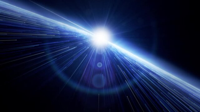 青い光線が交差する宇宙的フレア