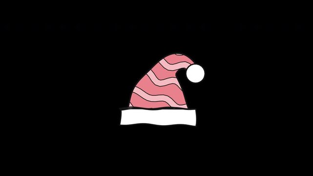 Hand Drawn pink striped winter holiday hat seasonal apparel accessory clothing 4K Animation with alpha transparent background