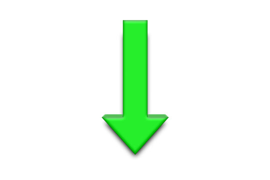 Green 3D Down Arrow Icon Isolated on Transparent Background
