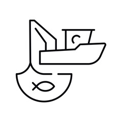 Naklejka premium Fishing vessel icon with a trawl net and fish