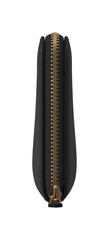 Isolated 3D render of a black bag zipper with bronze metal teeth and a compact pull © changnam37