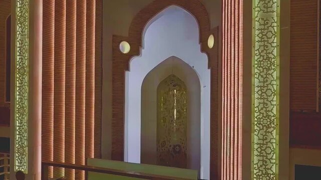 Close view of decorated prayer niches inside Al-Sahla Mosque in Kufa, Iraq