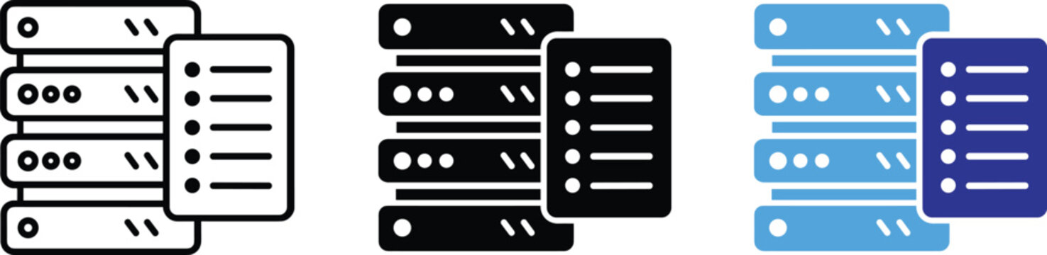Server rack with checklist vector icons illustration set flat design