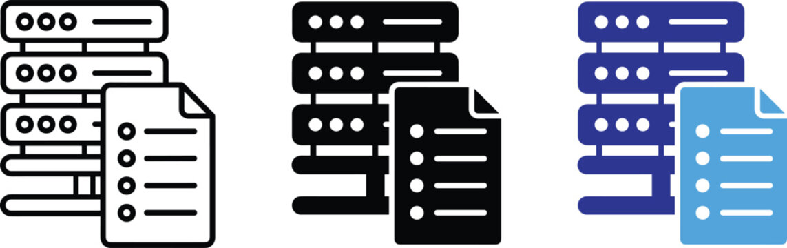 Server rack with checklist icon vector illustration set flat design