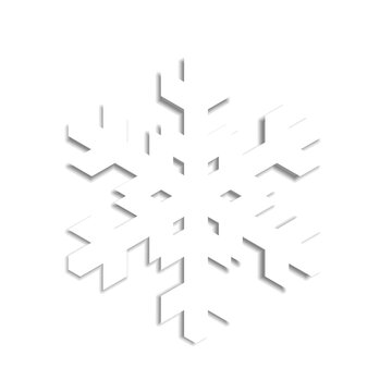 This design features a white snowflake icon with a geometrical silhouette and dropped shadow. It is suitable for winter themes, decorations, or other creative projects. Simplicity is key in this