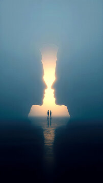 Surreal Optical Illusion of Facing Profiles and Two Figures