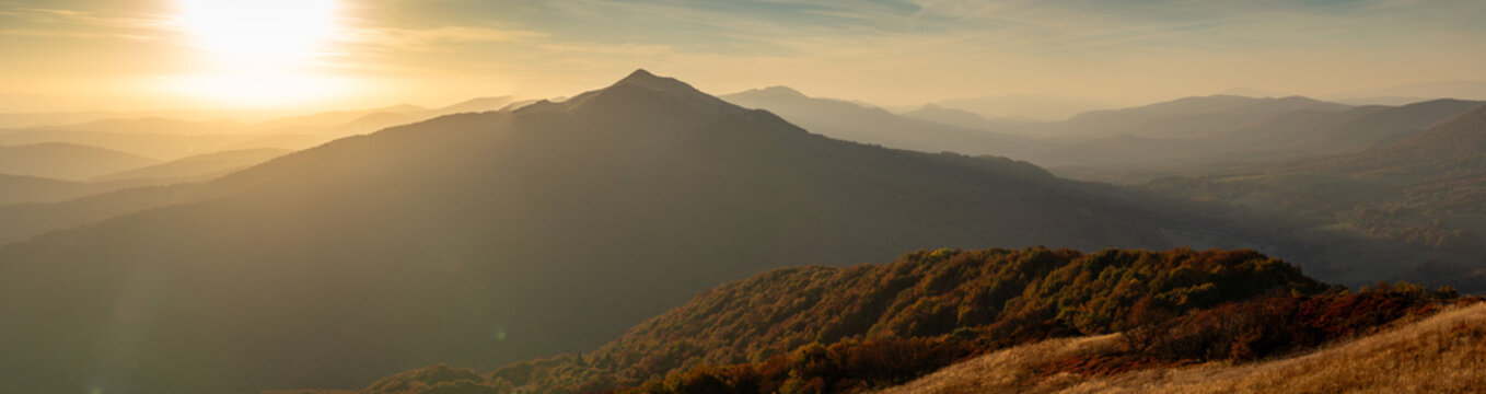 Połonina Caryńska at autumn sunrise in Bieszczady
