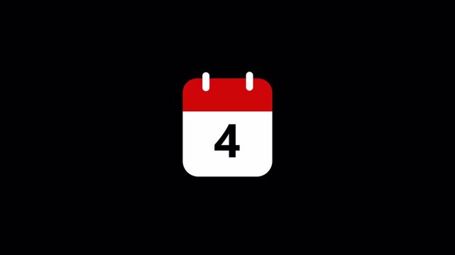 Simple calendar icon animation with date 4 day four .Calendar Page animation with Number four, Date Concept on transparent background ,Calendar day 4 animation in 4K , Reminder symbol