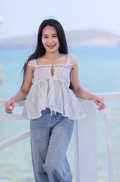 Young Woman Enjoying Vacation on Koh Si Chang, Chonburi Province