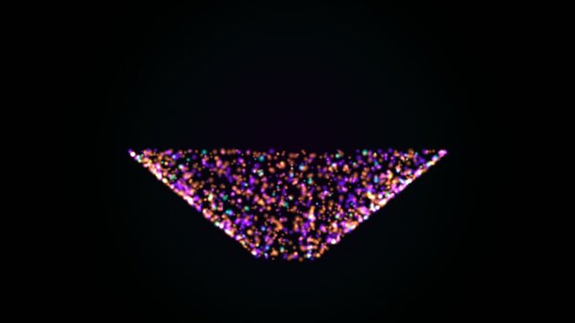 Abstract particle animation video creating an inverted triangle and then a dynamic spiraling infinity loop pattern.