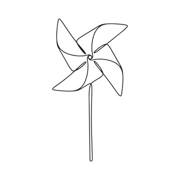 Line art illustration of a pinwheel with a slender stem