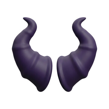 A pair of purple devil horns in a 3d render perfect for halloween designs isolated on transparent background