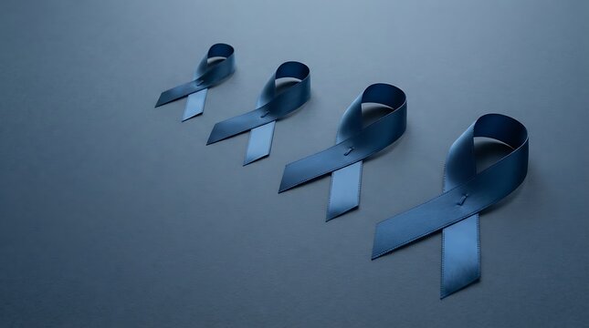 Blue awareness ribbons on dark background, symbolizing prostate cancer awareness and mens health support