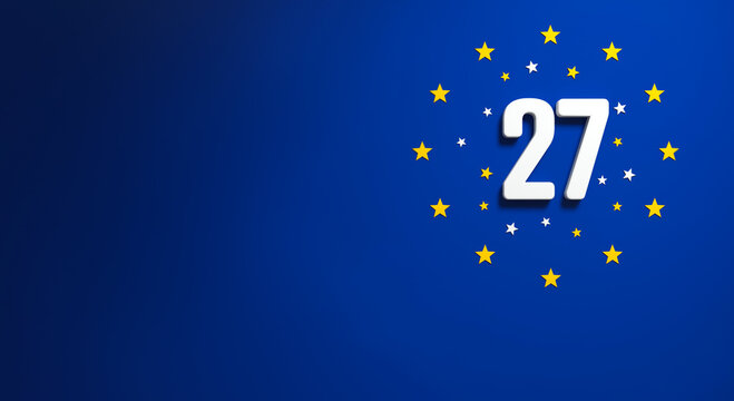 carte de voeux 2027 en 3D avec &eacute;toiles de l'Union europ&eacute;enne sur fond bleu