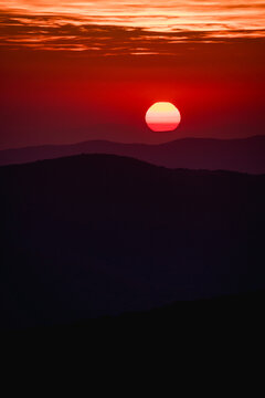 Autumn sunset over Bieszczady Mountains from Tarnica Halicz trail
