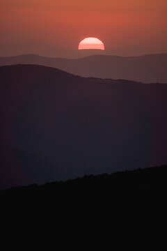 Autumn sunset over Bieszczady Mountains from Tarnica Halicz trail

