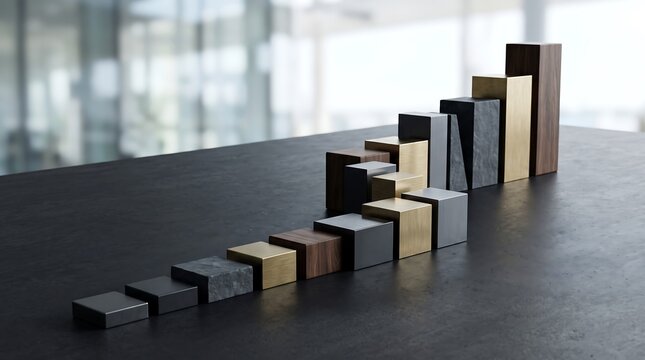 Estrategia de marca concept shown with blocks growing like a business chart on table