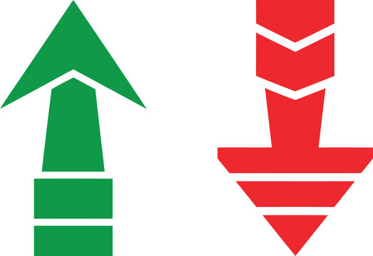 Green up arrow and red down arrow symbols for business growth and market decline indicators