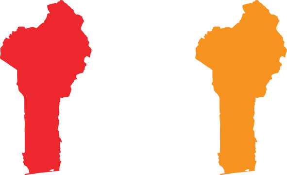 Red and orange map of benin country shapes