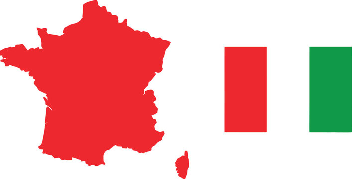 Red map of france shape next to a simple italian flag icon design