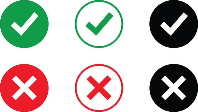 Set of colorful check mark and cross mark icons for validation and error status design