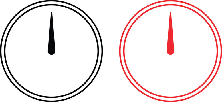 Simple round clock icons with a single hand showing twelve o clock time