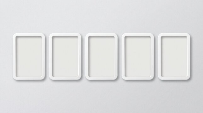 Five blank rectangular frames arranged in a row on a light gray background offering space for content