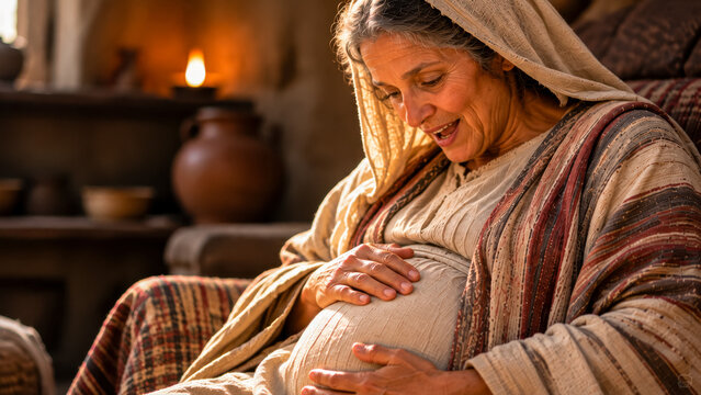 Pregnant old Sarah, biblical character.