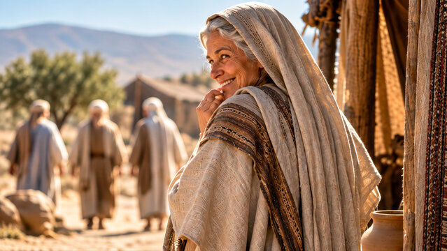 Sarah laughs to herself upon hearing that she will have a son in a year&rsquo;s time.